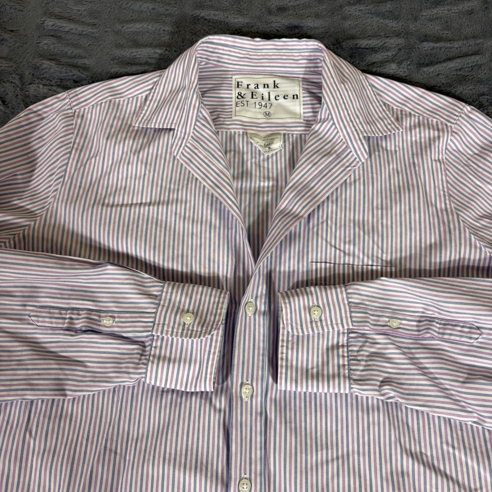 Frank & Eileen Eileen Button Up Shirt Pink Blue White Stripe Italian Cotton M